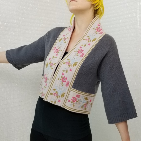 Plenty by Tracy Reese grey wool crop cardigan - Picture 4 of 8